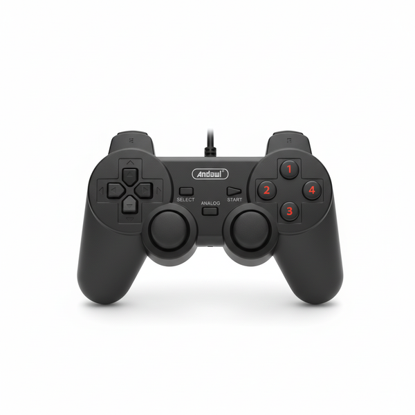 USB Wired Game Controller with dual rocker joysticks for precise control in PC gaming.