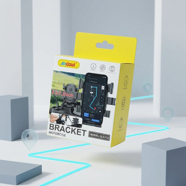Universal Bike & Motorcycle Phone Mount packaging, designed for smartphones up to 5.7 inches, for motorcycle use.
