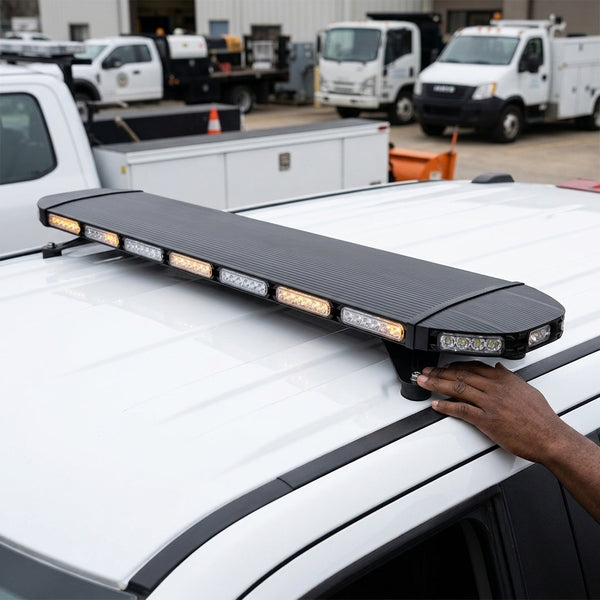 LED-780D-7 High Power Emergency Led Light Bar installed on vehicle roof for enhanced visibility.