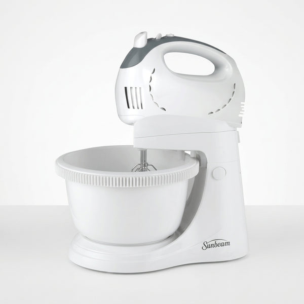 Electric Stand Mixer with Bowl in white color with mixing bowl, perfect for baking tasks.