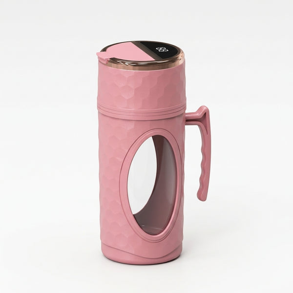 HP-900 Home Portable Blender pink container with a unique textured design and a handle for easy pouring.