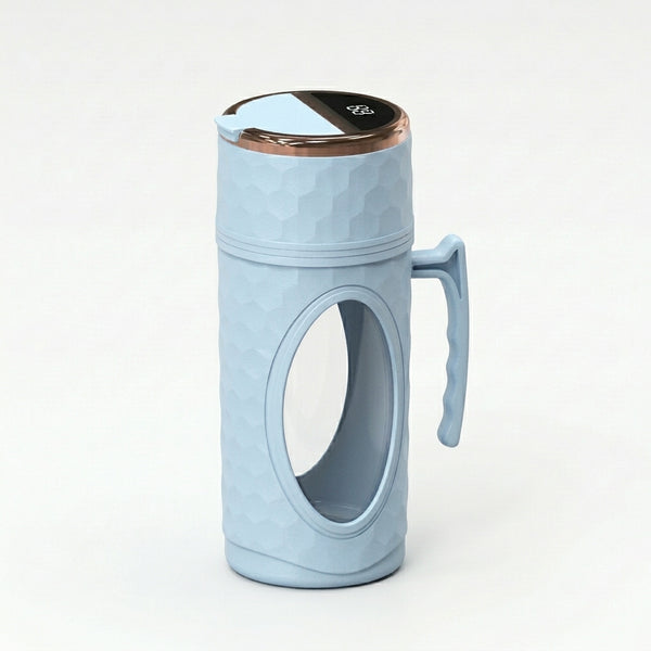 HP-900 Home Portable Blender in light blue with a honeycomb design and a handle for easy carrying.