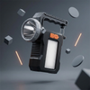 Solar-Powered Super Bright LED Searchlight in a sleek design, showcasing its powerful light for outdoor use.