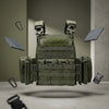 Tactical Vest Ceramic Armour Plates NIJ Level 3/4 shown with protective plates and accessories hovering around.
