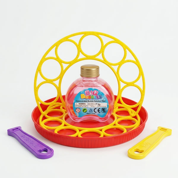 Soap Bubble Maker 170ml with bubble solution and tools for outdoor fun and play.