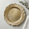 13-Inch Eco-Friendly Wedding Charger Plate in gold with a textured, ruffled design perfect for elegant table settings.