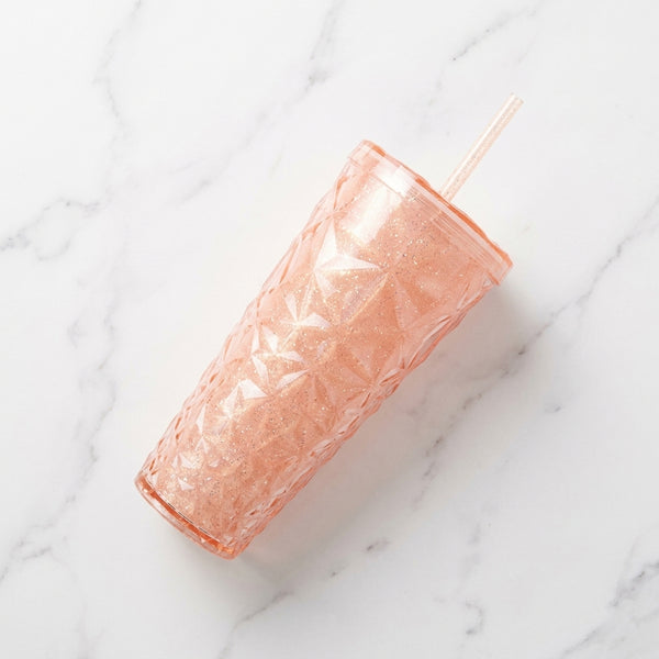 Diamond Pattern Glitter Double-Wall Tumbler with Straw