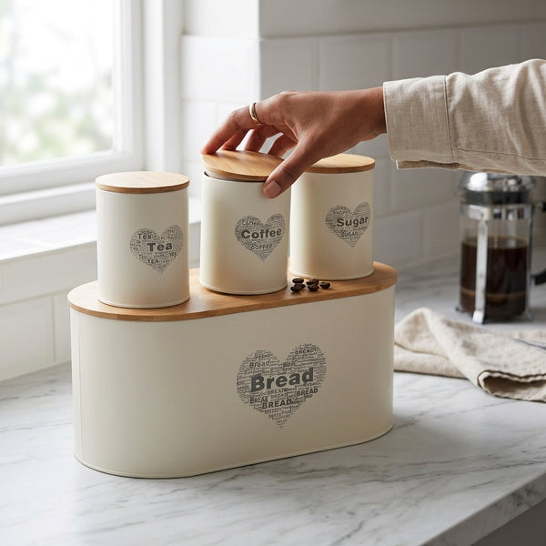 Metal Bread Box with Canister Set
