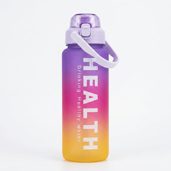 4-in-1 Motivational Gradient Water Bottle Set in purple and yellow with health-focused design.