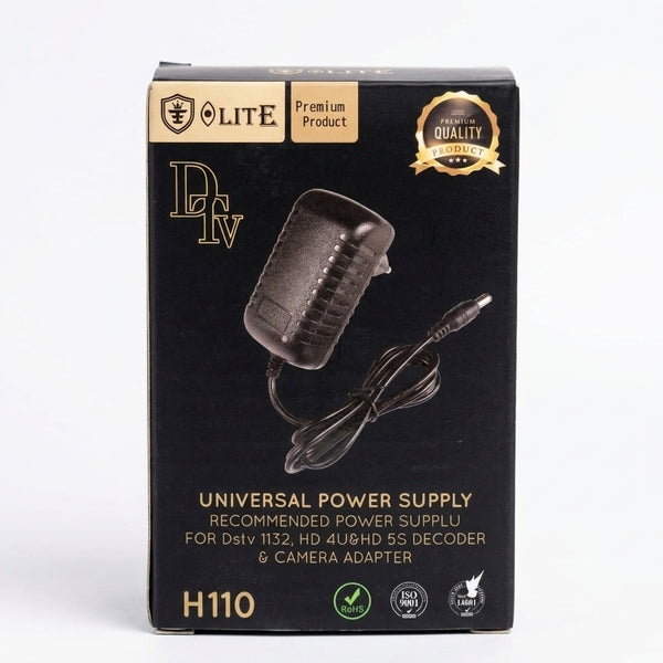 5V 2A DC Power Supply Adapter in a sleek black box showcasing its design and features.