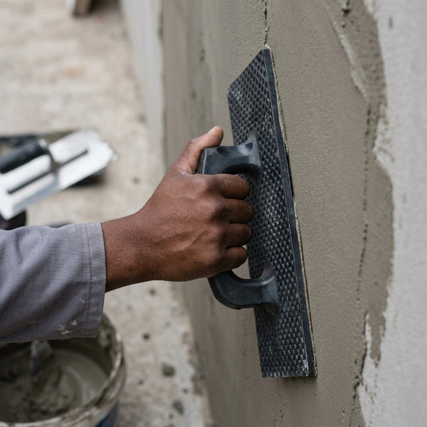 Abrasive Sanding Float for Insulation Levelling being used on wall to smooth insulation surface.