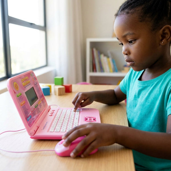 Child using the 65 Functions Intelligent Kids Laptop Learning Machine Toy for educational activities.