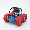 4WD Double-Sided Stunt Climbing RC Car in blue with a driver, featuring large red tires for off-road stunts.