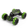 6-Wheel Remote Control RC Stunt Car in black and green, designed for multi-directional drifting and outdoor racing.