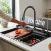 Stainless Steel Waterfall Nano Kitchen Sink, modern kitchen workstation with a digital temperature display.
