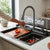 Stainless Steel Waterfall Nano Kitchen Sink, modern kitchen workstation with a digital temperature display.