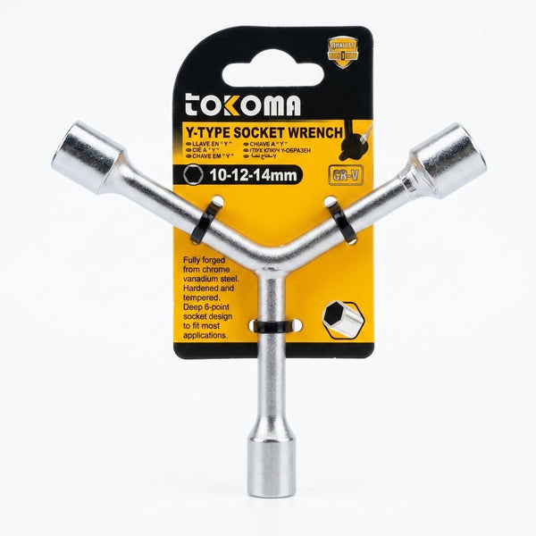 Professional Y-Type Socket Wrench for easy maintenance on bicycles and machinery, featuring three sizes in one design.