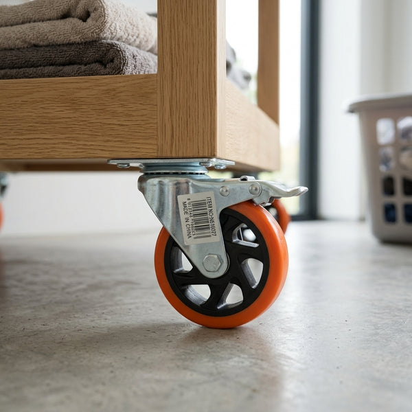 Industrial Heavy Duty Swivel Caster Wheels on a wooden cart, showcasing their smooth mobility and stability.