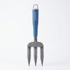 Ergonomic Heavy Duty Garden Hand Fork with a blue handle for comfortable gardening and soil aeration.