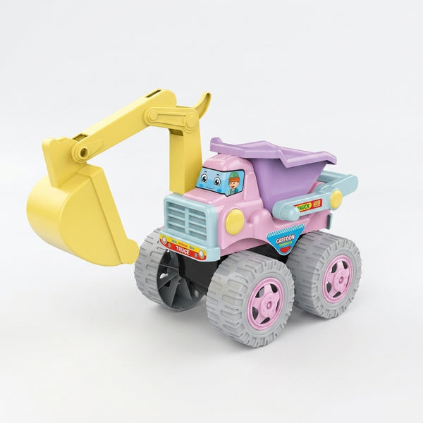 Kids Construction Excavator and Dump Truck Toy in pink and yellow colors, designed for creative outdoor play.