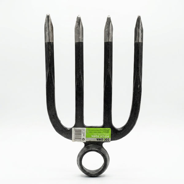 Farming Fork Hoe - a sturdy garden tool with four sharp prongs for effective soil turning and aeration.