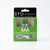 1.5V Rechargeable AAA Lithium Battery in packaging with USB-C cable included for easy charging.