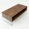 Melamine Particle Board Storage Furniture Unit featuring a modern design with walnut wood finish and glass accents.