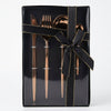 Modern Slim Handle Stainless Steel Cutlery set presented in elegant gift packaging with a black ribbon.