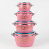 Insulated Stainless Steel Thermal Food Warmer stacked casserole dishes in pink with floral design.