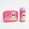 BPA Free Kids Water Bottle and Bento Lunch Box featuring a pink design with a sheep graphic.