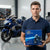 Man holding box for U5 LED Motorcycle Auxiliary Spot Fog Light with motorcycle in background.