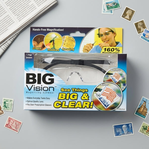 Magnifying Eyewear with Transparent Display Box for clear vision in crafts, hobbies, and reading tasks.