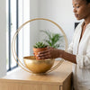 Modern Metal Hanging Pendant Light Fixture showcasing an elegant design with a succulent planter and a gold finish.