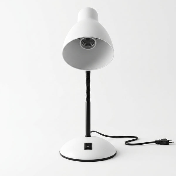 Flexible Gooseneck Desktop Table Lamp with adjustable neck and white shade for focused lighting.
