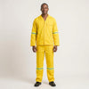 Poly Cotton Conti Overalls 2-Piece with Reflective Tape worn by a person in a yellow uniform with reflective stripes.