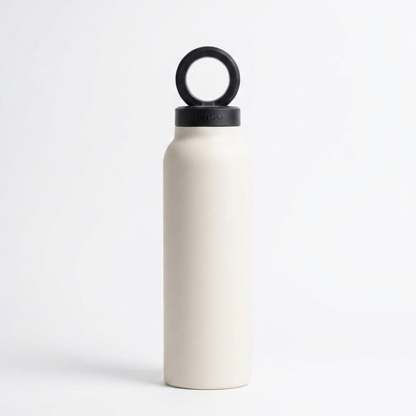 Magnetic MagSafe Insulated Sports Water Bottle with a sleek white design and black lid for easy hydration on the go.