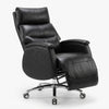 Executive Genuine Leather Reclining Office Chair featuring modern design, ergonomic support, and plush black leather upholstery.