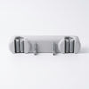 Wall Mounted 3 Hook Mop and Broom Hanging Rack in gray, designed for organizing cleaning tools.