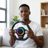 Steering Wheel Bluetooth Speaker held by a man, showcasing hands-free audio and phone holder design for cars.