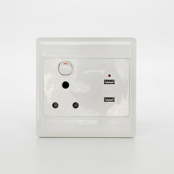 Integrated USB Wall Socket with 3 Pin Outlet