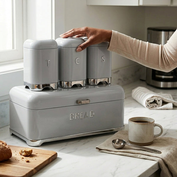 Modern Iron Bread Box with Kitchen Canisters