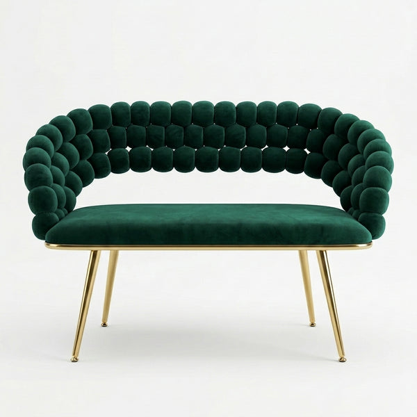 Modern Bubble Bench Upholstered Indoor Seating with bubble-inspired design and gold legs.