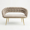 Modern Bubble Bench Upholstered Indoor Seating with distinct bubble-inspired design and elegant gold legs.