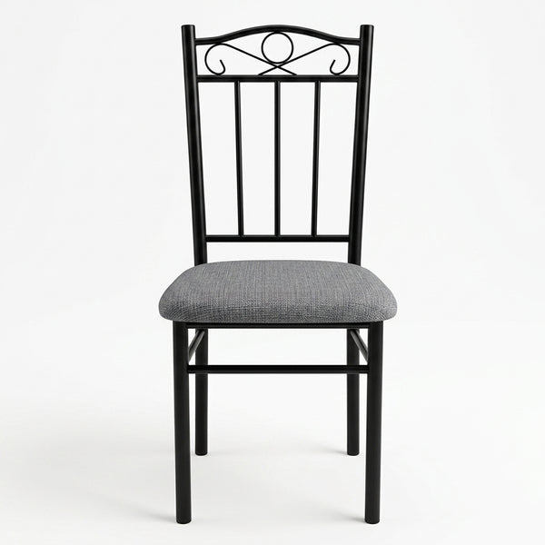 Monaco Event Dining Chair with black metal frame and gray fabric seat, perfect for weddings and special events.