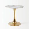 High-End Modern Nordic Imitation Marble Coffee Table with a gold base and round marble top.