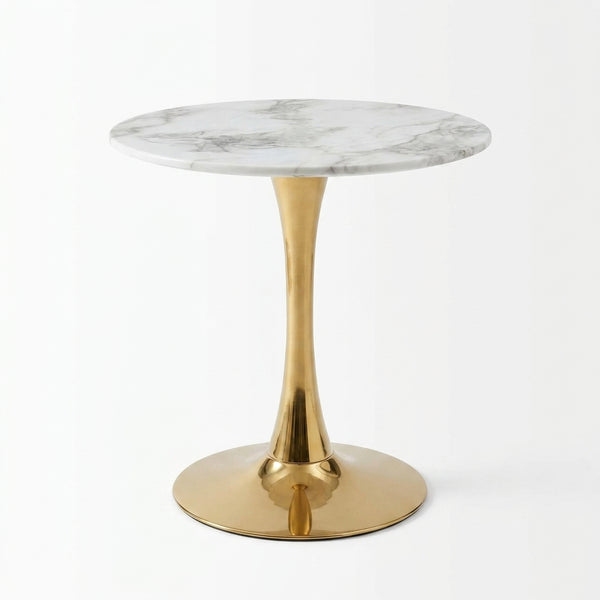 High-End Modern Nordic Imitation Marble Coffee Table with a gold base and round marble top.