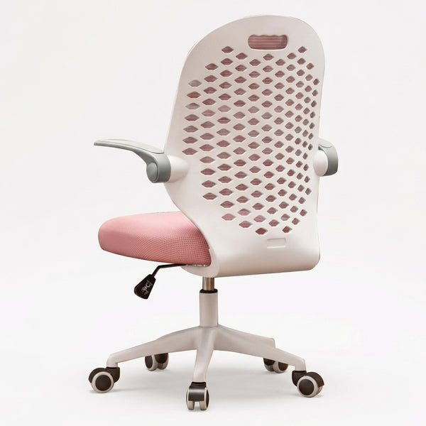 Liftable Swivel Study and Office Chair with Breathable Back in pink and white with ergonomic design