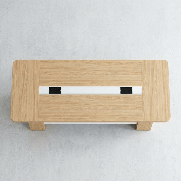 Modern Office Study Table featuring a spacious wooden surface with a sleek design.