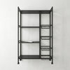 Brushed & Polished 304 Stainless Steel Storage Cabinet with open shelves and wire baskets for versatile storage solutions.