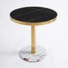 Round Black Marble Effect Dining Table with Gold Pedestal Base featuring a sleek design and luxurious finish.
